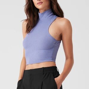 ALO Yoga Lilac Blue Ribbed Seacoast Crop Tank Top Small S